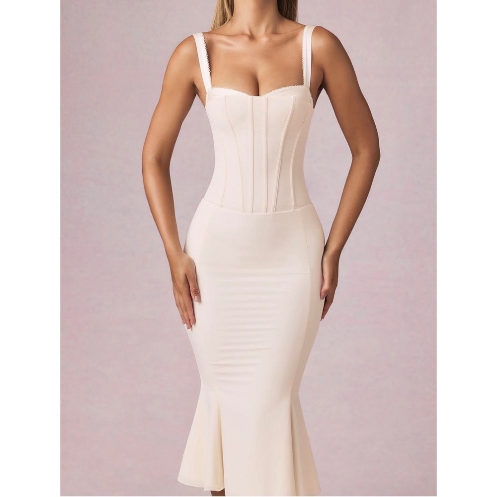 NWT Oh Polly Valentina Ivory Corset Fishtail Midaxi‎ Dress Size US 2